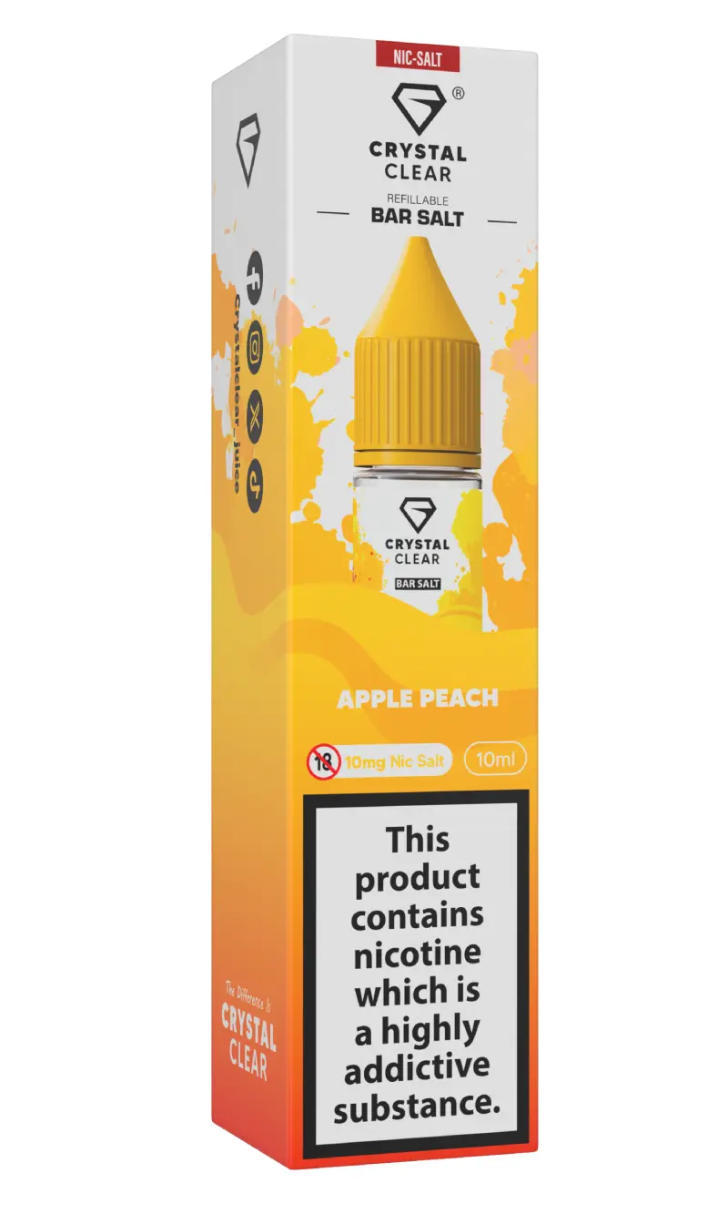 Apple Peach Nic Salt E-Liquid by Crystal Clear Bar Salts 10ml