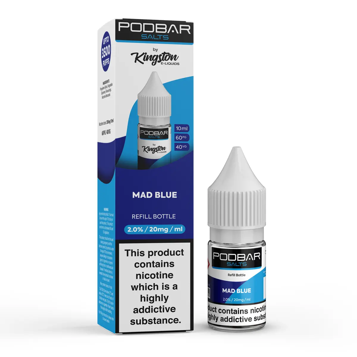 Mad Blue Nic Salt E-Liquid by PodBar Salts by Kingston 10ml