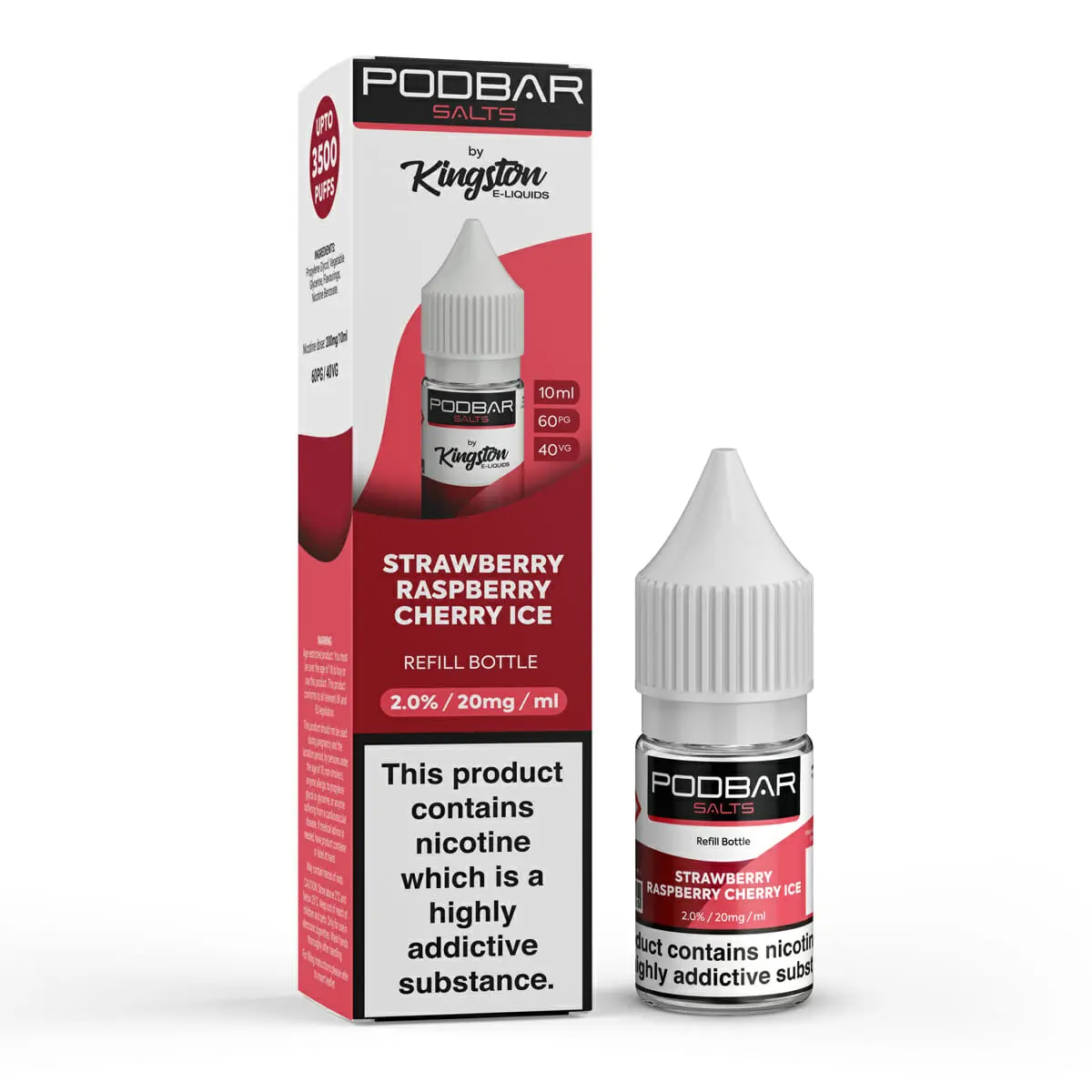 Strawberry Raspberry Cherry Ice Nic Salt E-Liquid by PodBar Salts by Kingston 10ml