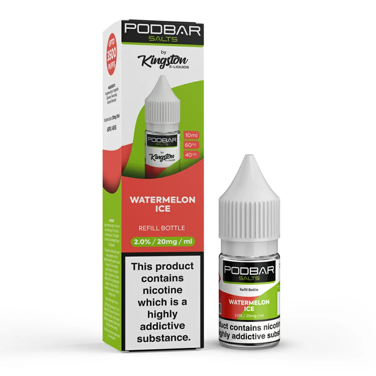 Watermelon Ice Nic Salt E-Liquid by PodBar Salts by Kingston 10ml