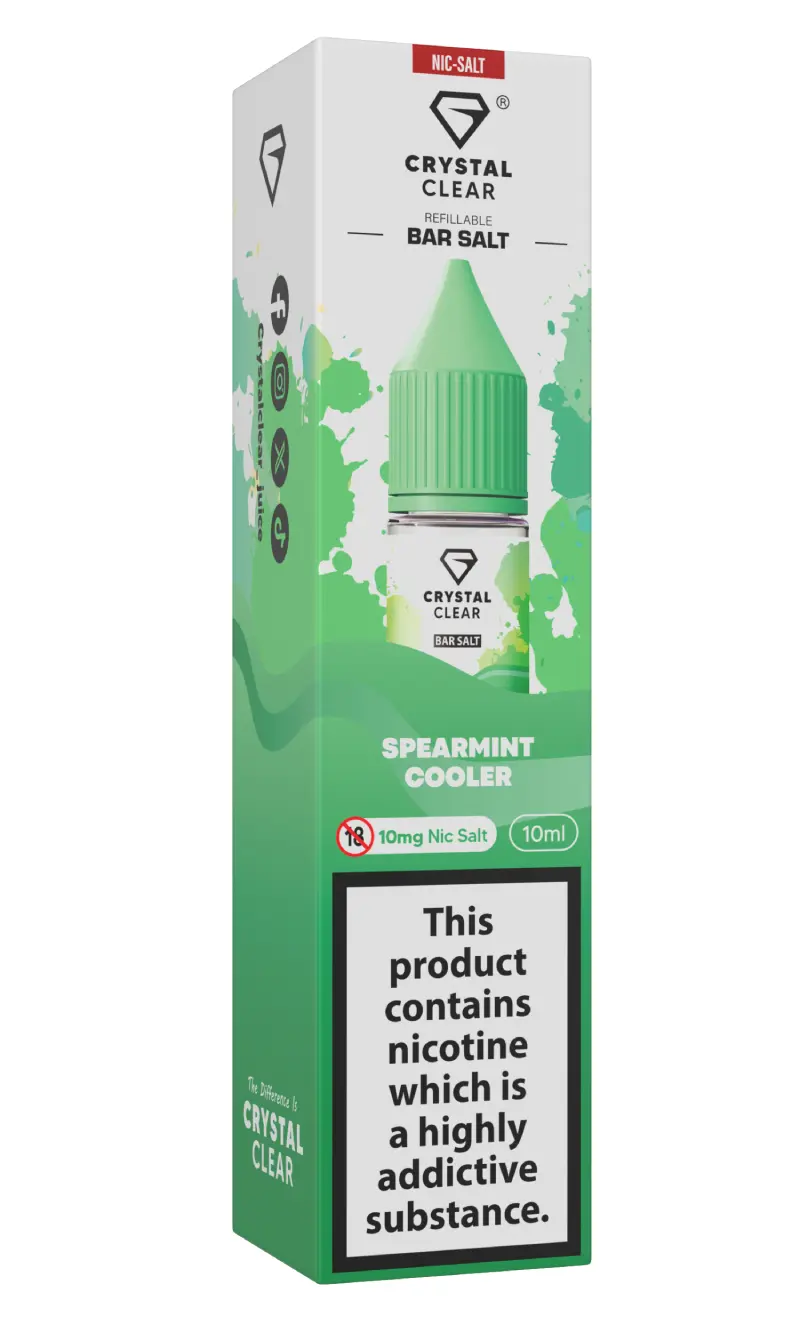 Spearmint Cooler Nic Salt E-Liquid by Crystal Clear Bar Salts 10ml