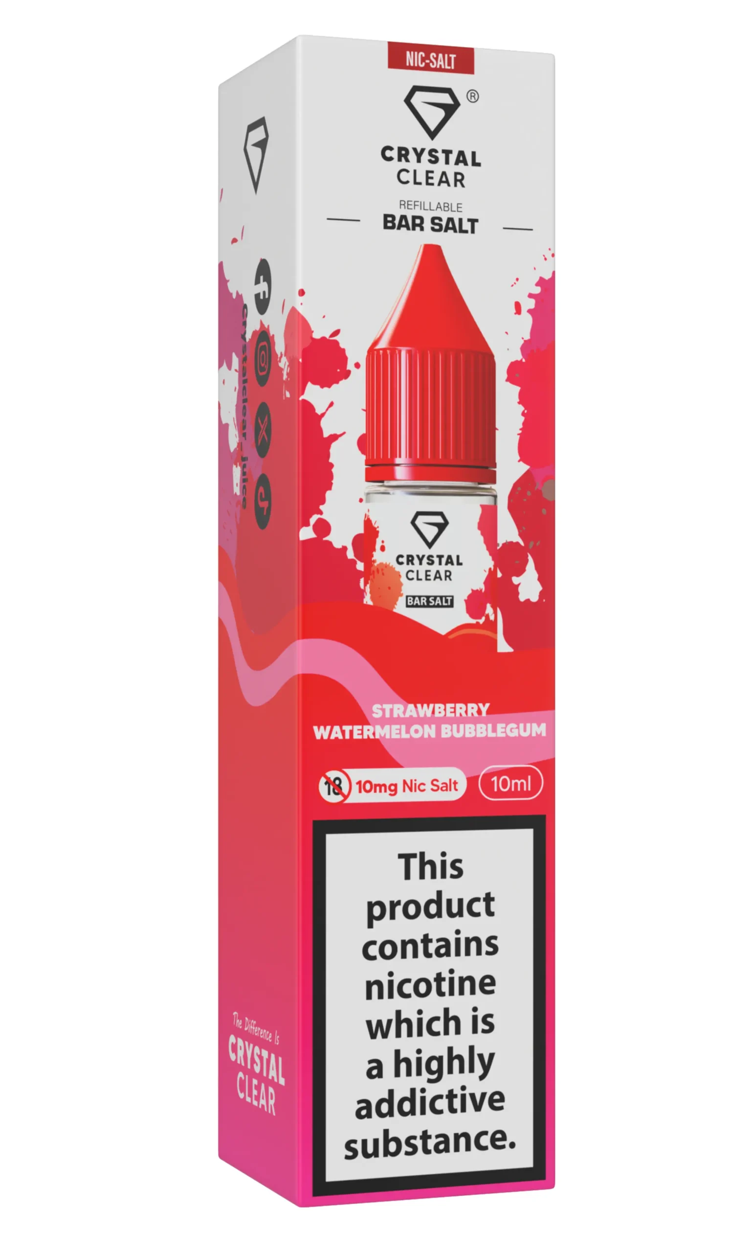Strawberry Watermelon Bubblegum Nic Salt E-Liquid by Crystal Clear Bar Salts 10ml