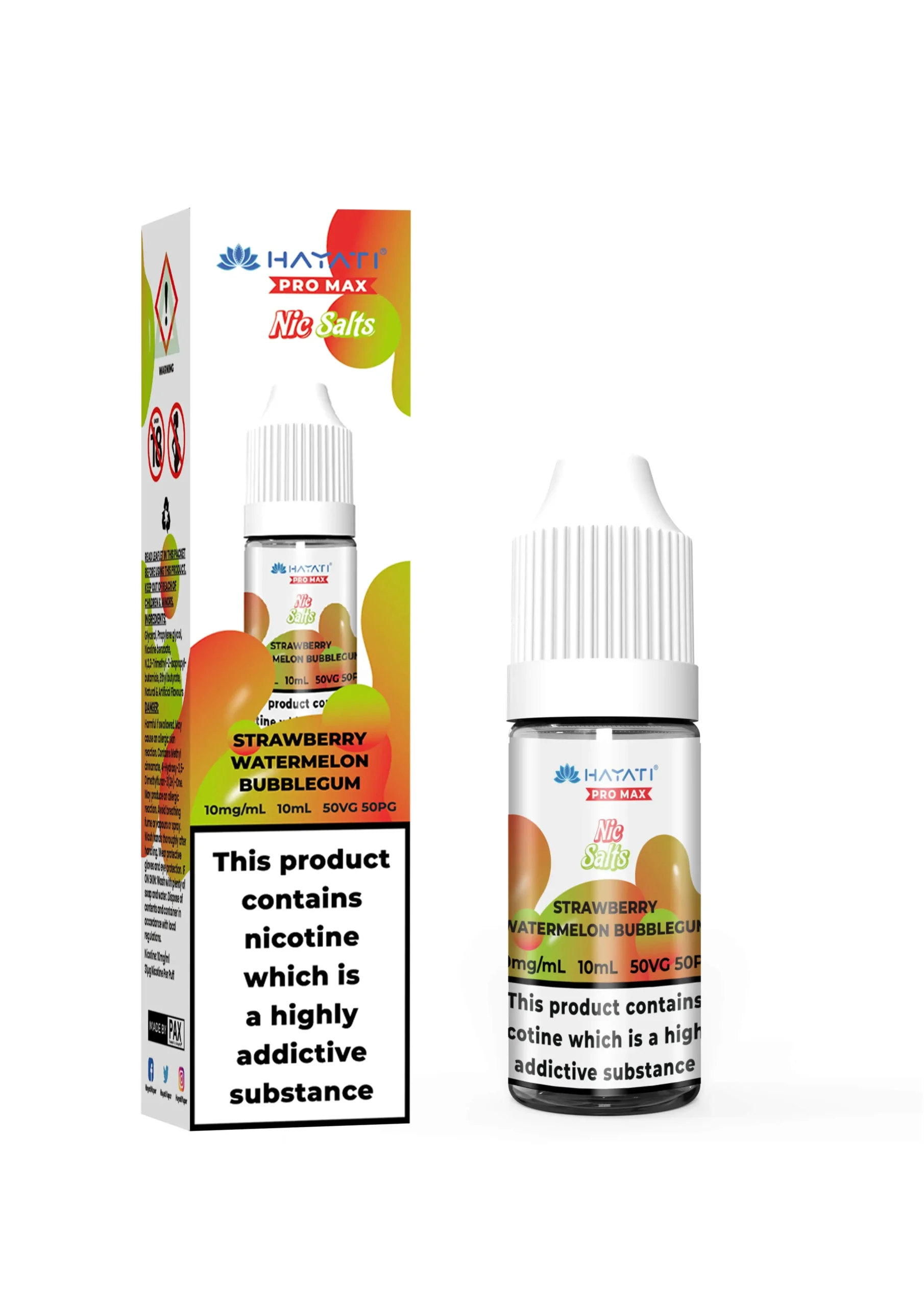 Strawberry Watermelon Bubblegum Pro Max Nic Salt E-Liquid by Hayati 10ml