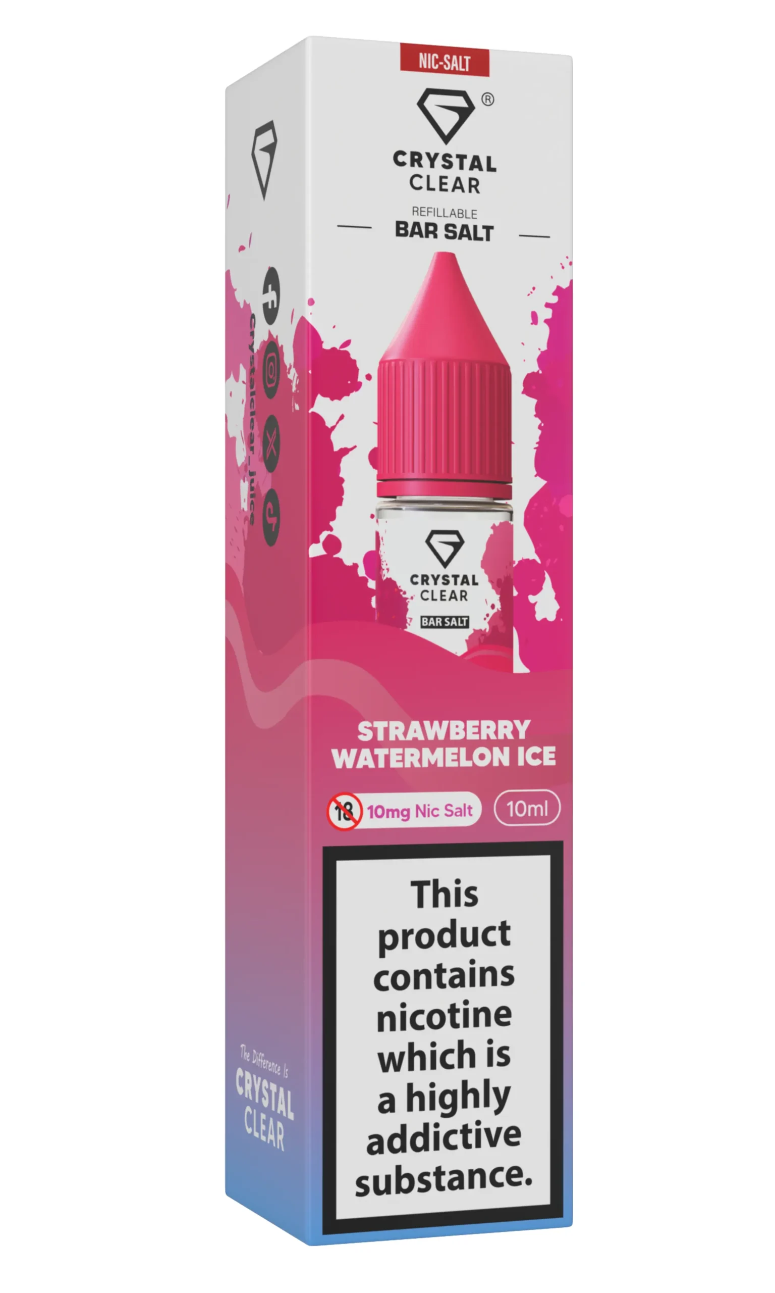 Strawberry Watermelon Ice Nic Salt E-Liquid by Crystal Clear Bar Salts 10ml