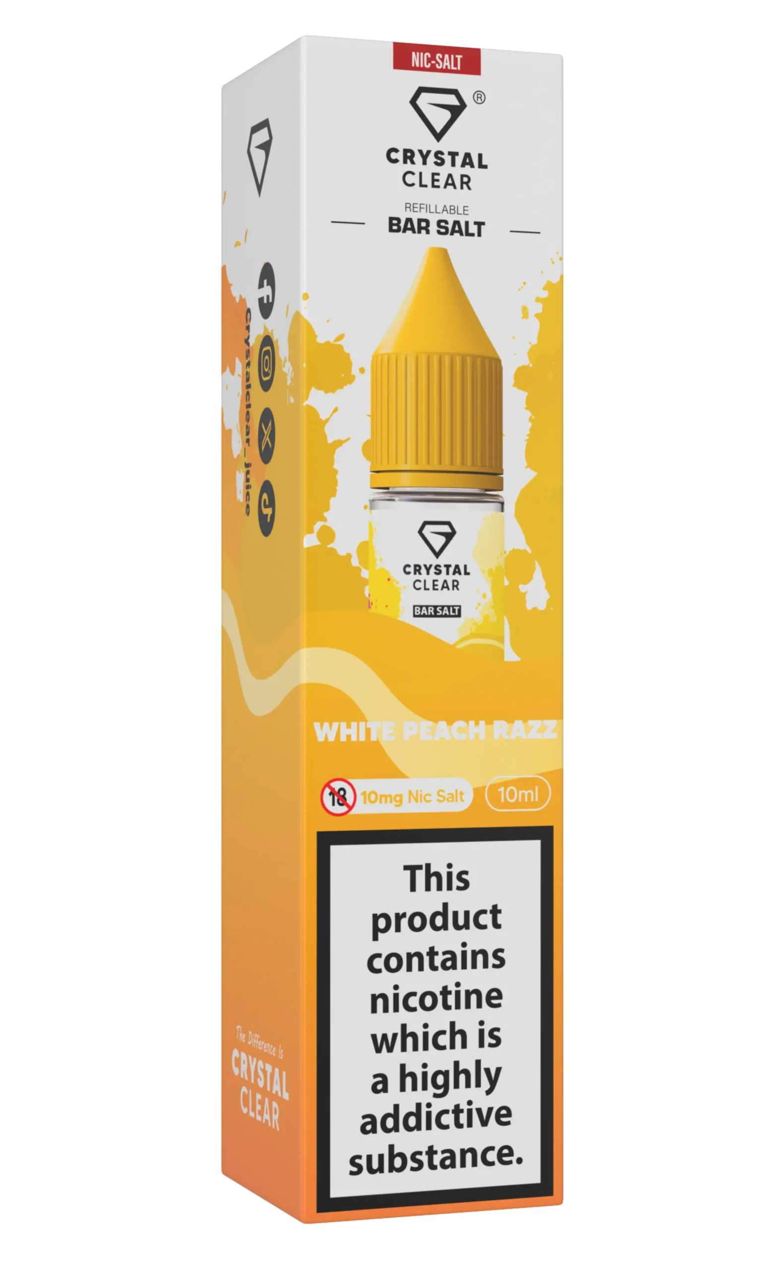 White Peach Razz Nic Salt E-Liquid by Crystal Clear Bar Salts 10ml