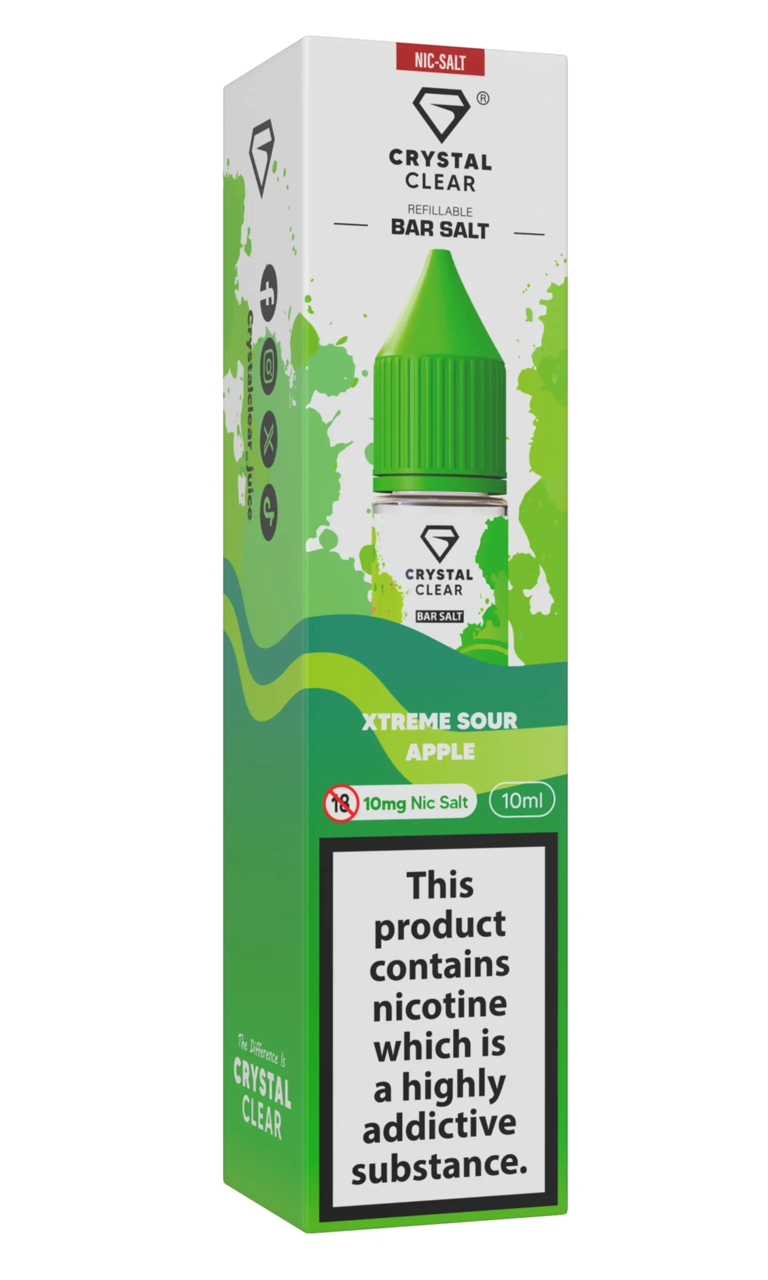 Xtreme Sour Apple Nic Salt E-Liquid by Crystal Clear Bar Salts 10ml